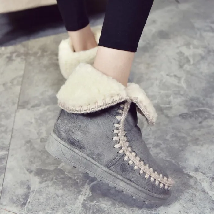 Women Snow Booties Casual Slip On Plus Size Warm Shoes