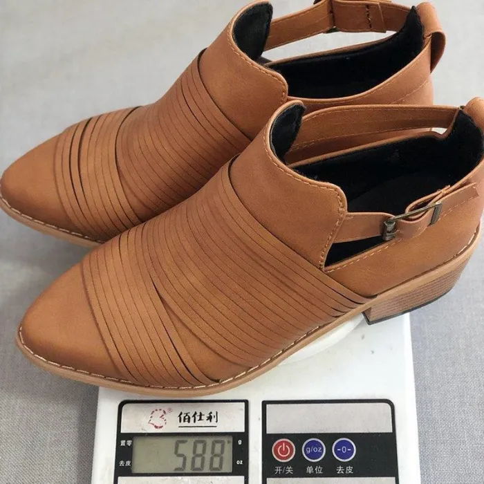 Women PU Booties Casual Comfort Adjustable Buckle Plus Size Shoes