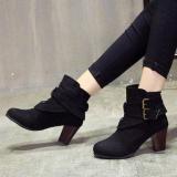 Coffee Plus Size Spring/Fall Adjustable Buckle Suede Chunky Heel Boots
