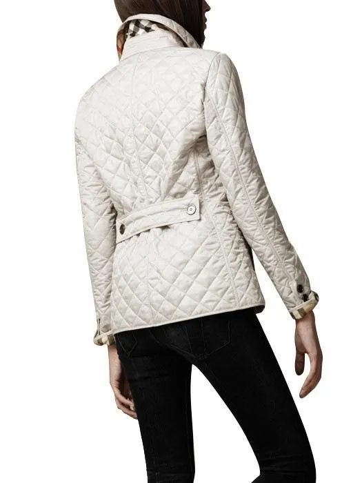 Single Breasted Lapel Quilted Plaid Cotton-padded Jacket