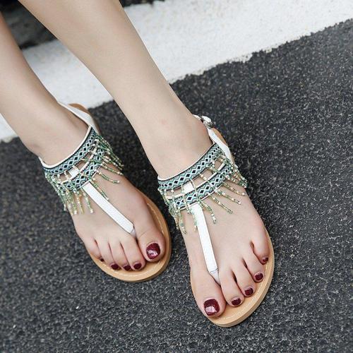 Women Tassel Pu Flat Heel Casual Summer Sandals