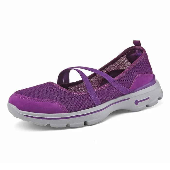 Breathable Mesh Fabric Sneakers Elastic Band Flat Heel Hiking Shoes