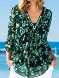V Neck Long Sleeve Printed Shirts & Tops