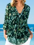 V Neck Long Sleeve Printed Shirts & Tops