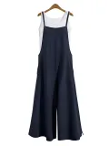 Pockets Linen Casual Loose Solid Plus Size Jumpsuits