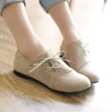 Brown Flat Heel Lace-up Artificial Nubuck Flats