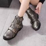 Gunmetal Zipper Daily Adjustable Buckle Spring/Fall Chunky Heel Boot