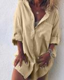 V Neck Buttoned Long Sleeve Blouses&shirts
