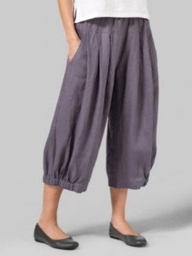 Purple Casual Plain Linen Pants