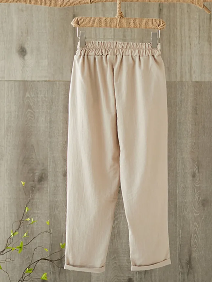 Plus Size Women Solid Loose Casual Pants