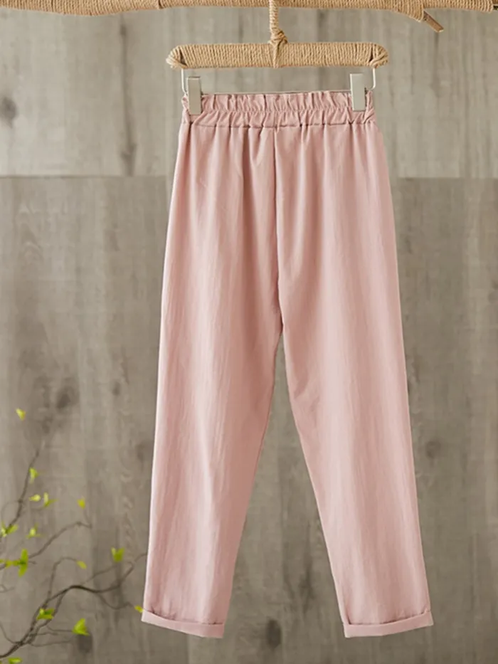 Plus Size Women Solid Loose Casual Pants