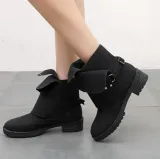 Gray Spring/Fall Buckle Chunky Heel Daily Boots