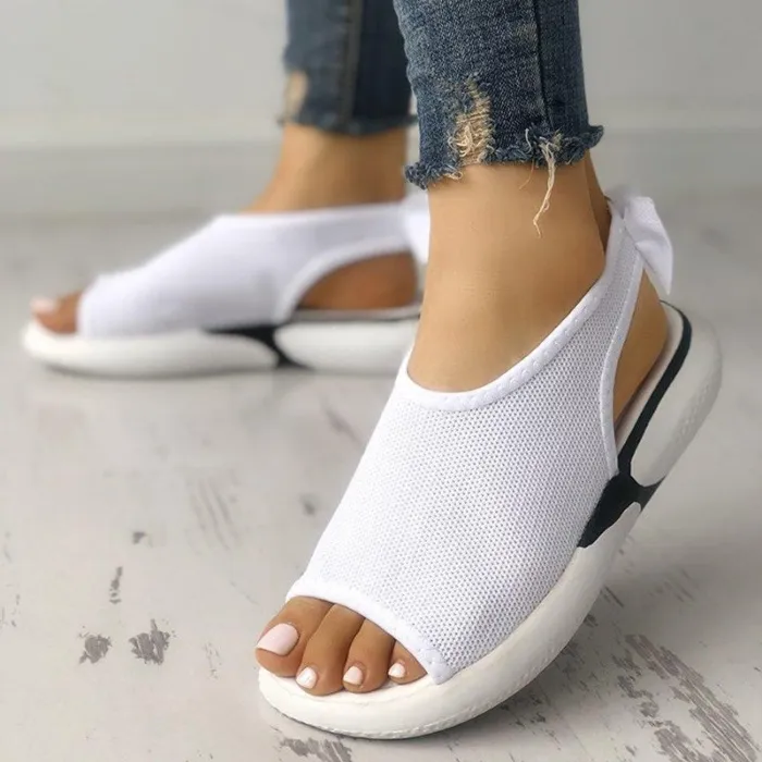 Women Mesh Fabric Sandals Casual Breathable Bowknot Embellished Shoes