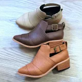 Women PU Booties Casual Comfort Adjustable Buckle Plus Size Shoes