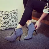 Gray Lace-up Daily Spring/Fall Stiletto Heel Boots