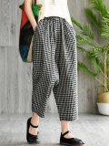 Plaid Elastic Waist Vintage Harem Pants