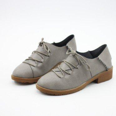 Gray PU Lace-up Spring/Fall Daily Chunky Heel Loafers