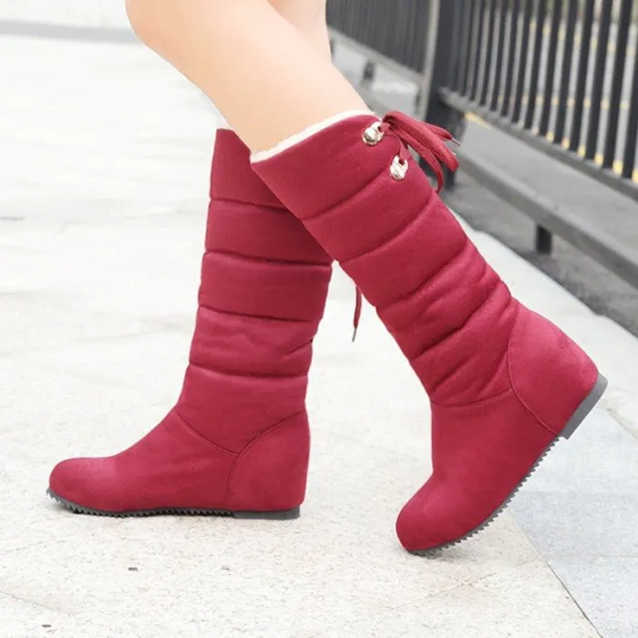 Winter Lace-up Back Increase Heel Snow Boots Corduroy Booties