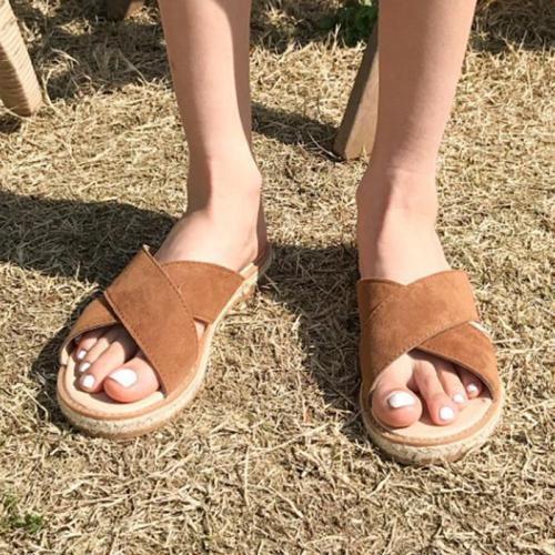 Women Casual Flat  Linen Straw Sandals Summer Roman Shoes