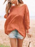 Solid Round Neck Casual Cotton-Blend Shirts & Tops