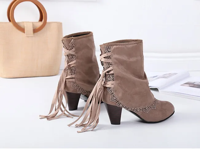 Women Plus Size High Heel Daily Faux Suede Applique Boot
