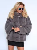 Plus Size Stand Collar Thick Faux Mink Fur Leather Parka Jacket Peacoat