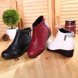 Women PU Booties Casual Comfort Zipper Low Wedge Heel Shoes