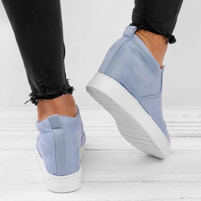 Women Faux Suede Wedge heel Sneakers Slip on Breathable Shoes