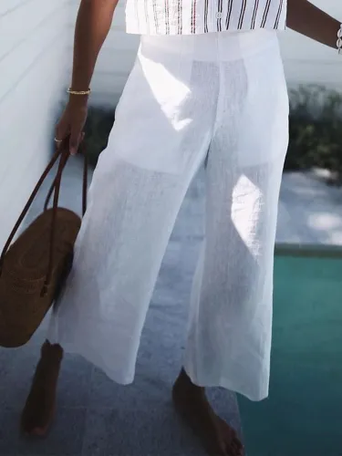 Casual Plain Cotton Pants