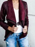 Lapel  Zipper  Plain Jackets