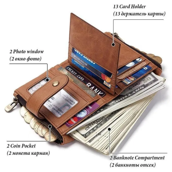 Men's Genuine Leather RFID Buckle Wallet