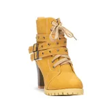 Women Lace Up Booties Casual Comfort Chunky Heel Shoes