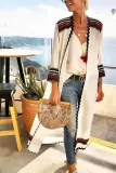 Collarless Printed Long Sleeve Cardigan