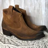 Womens Boots Vintage Slip-On Pu Chunky Heel Ankle Boots