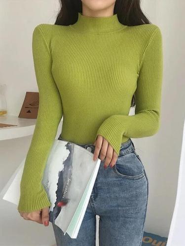 Turtleneck Pullover Chic Long Sleeve Warm Knitted Sweater