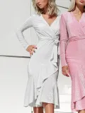 Surplice  Flounce  Belt Shimmering Powder  Tie/Dye Bodycon Dresses