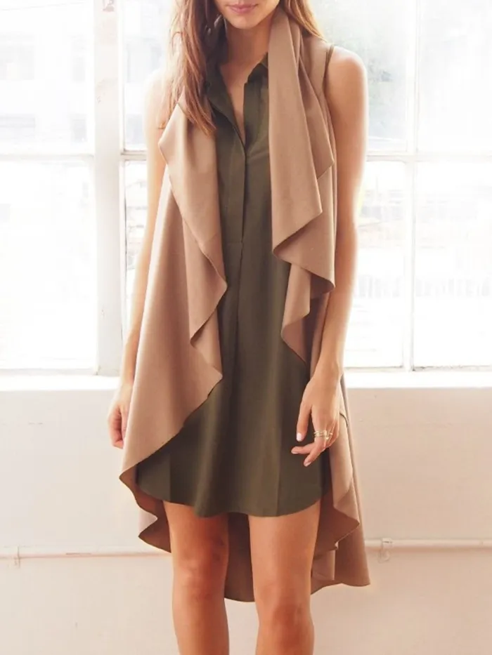 Sleeveless Casual Asymmetric Cotton Cardigan