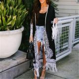 Women's Tassel Printed Long Sleeve Loose Cardigans