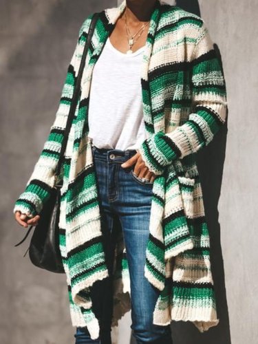 Color-block Long Sleeve Knitted Patchwork Outerwear