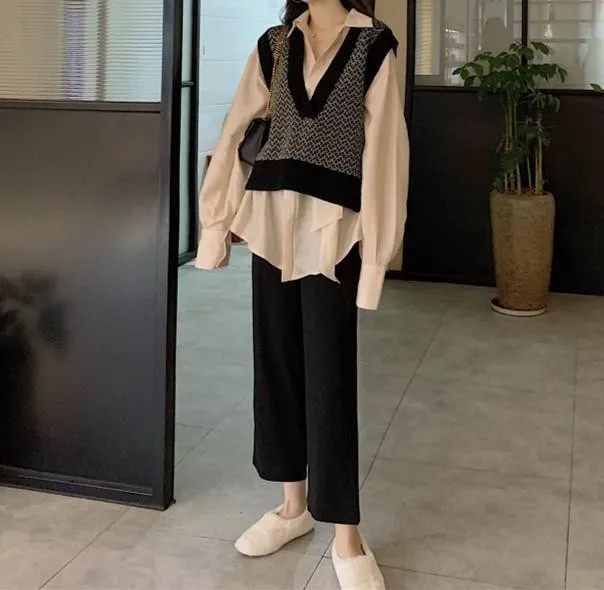 Casual Loose V Neck Knitted Sweater Vest