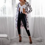 Women's Fashion Long Sleeve Printed Color Midi Knit Cardigan