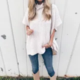 Turtle Neck Half Sleeve Loose Fashion Plain Knitting Sweaters