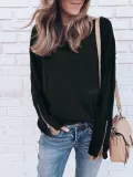 Holiday Long Sleeve Zipper Plain Knitted Sweaters
