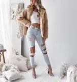 Fashion Zipper Pocket   Lapel Cardigan Long Sleeve Jacket Coat