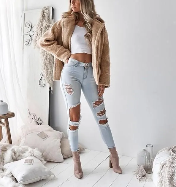Fashion Zipper Pocket   Lapel Cardigan Long Sleeve Jacket Coat