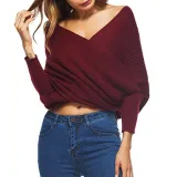 Casual Pure Color Shoulder Collar Sweater