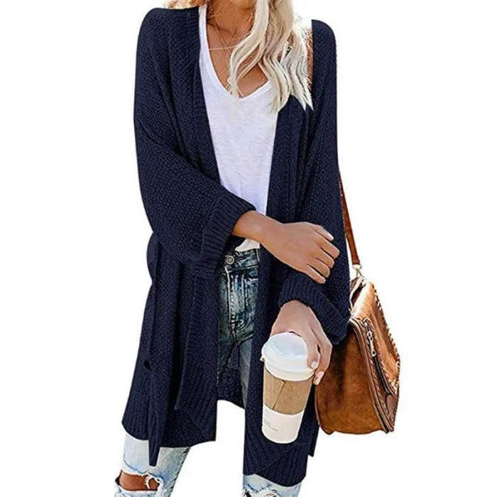 Casual Side Slit Soft Long Sleeve Midi Sweater Cardigan