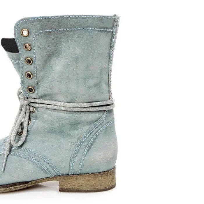 Women PU Booties Casual Comfort Lace Up Shoes