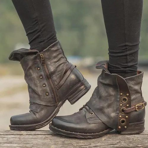 Women Motor Casual Chunky Heel Pu Zipper Spring/fall Ankle Boots