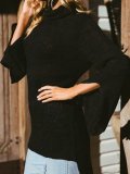 Turtle Neck Long Sleeve Knitted Slit Sweaters
